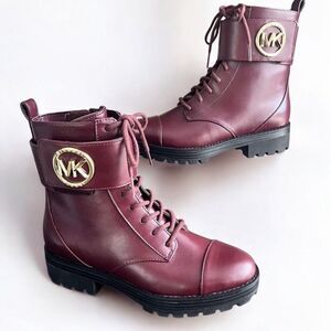 MICHAEL KORS Tatum Lace Up Combat Boots in Merlot Size 5.5 NEW